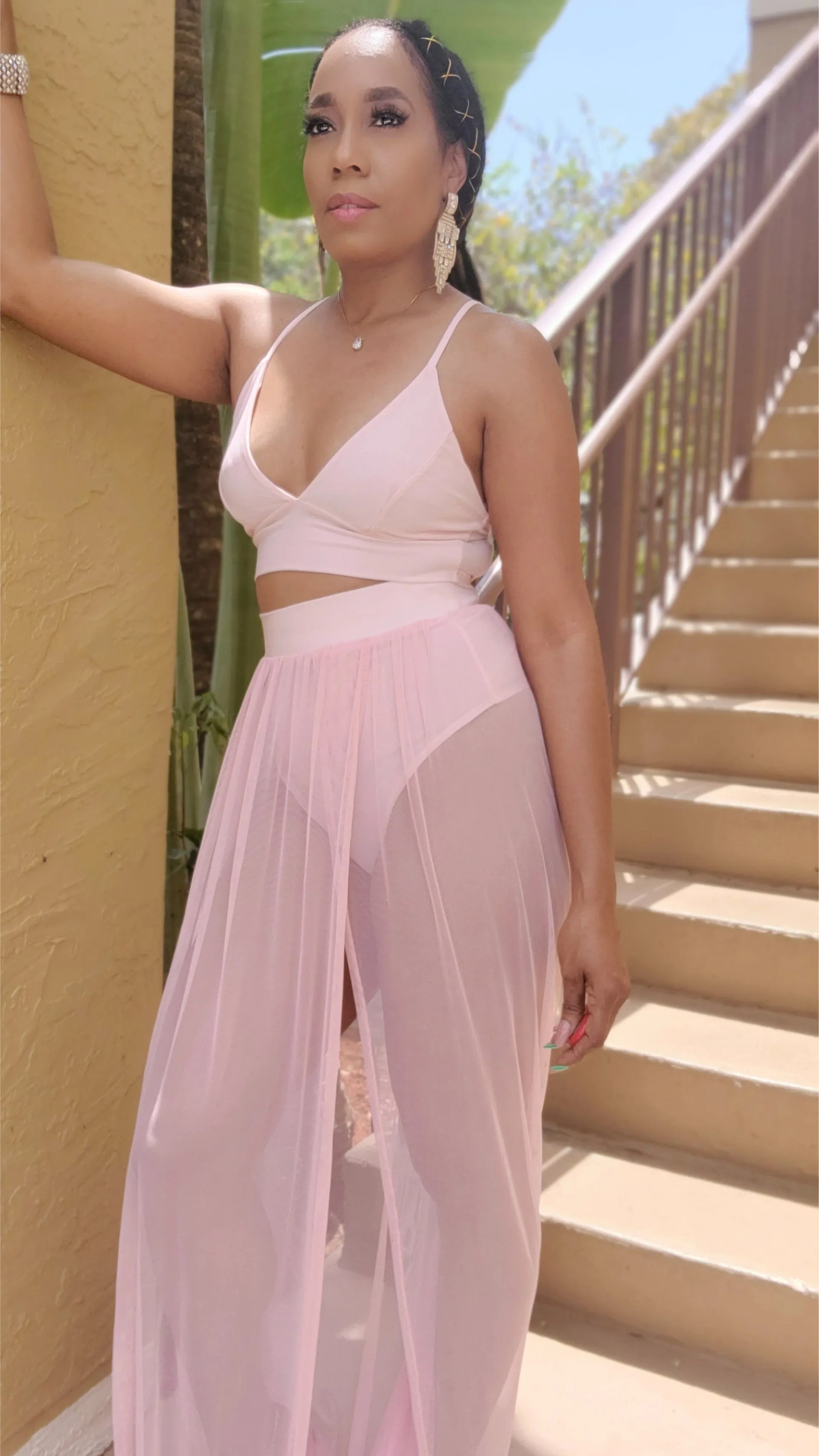 Out & Bad Mesh Skirt Set | Dusty Pink
