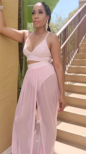 Out & Bad Mesh Skirt Set | Dusty Pink