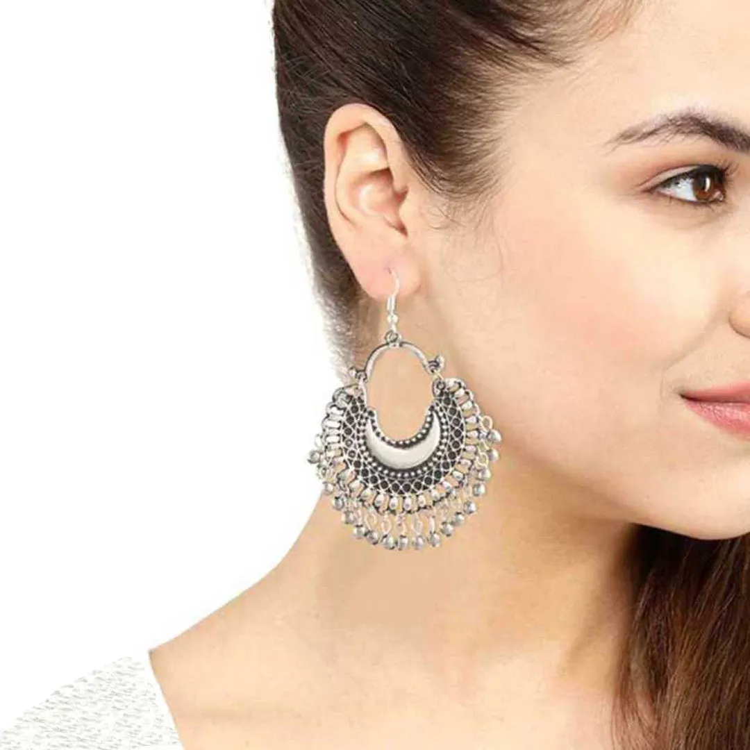 Oxidised Silver Hanging Jhumki Mang Tikka & Necklace