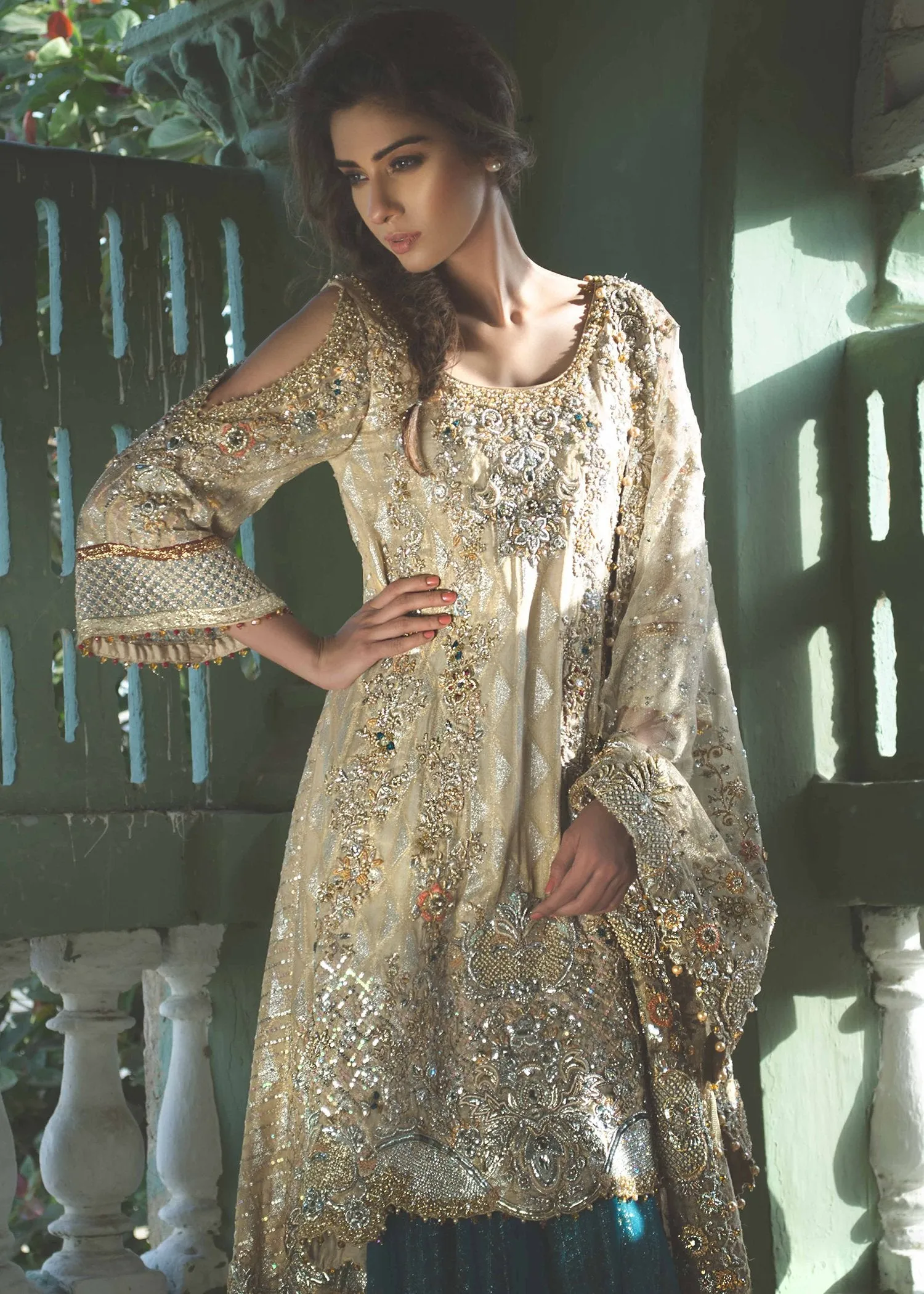 Pakistani Bridal Dress with Dhaka Pajama for Wedding #J5154