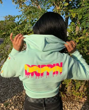 Pink Lemonade Drippin | Mint Cropped Zip Up Jacket