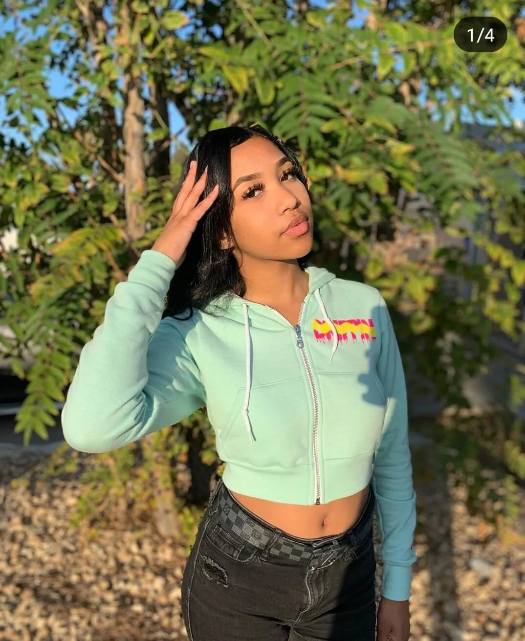 Pink Lemonade Drippin | Mint Cropped Zip Up Jacket