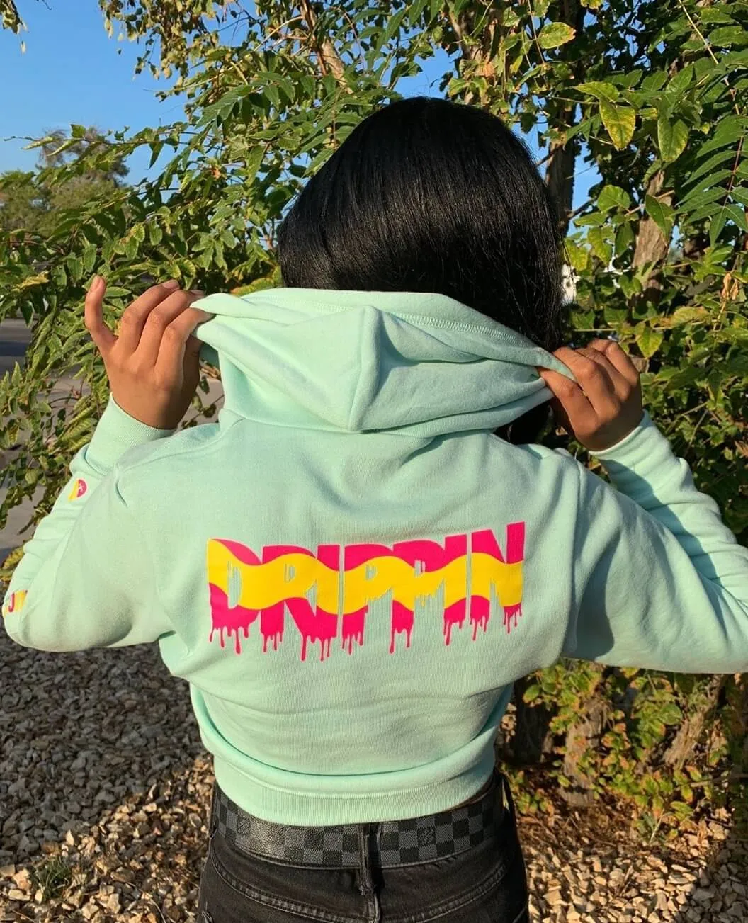 Pink Lemonade Drippin | Mint Cropped Zip Up Jacket