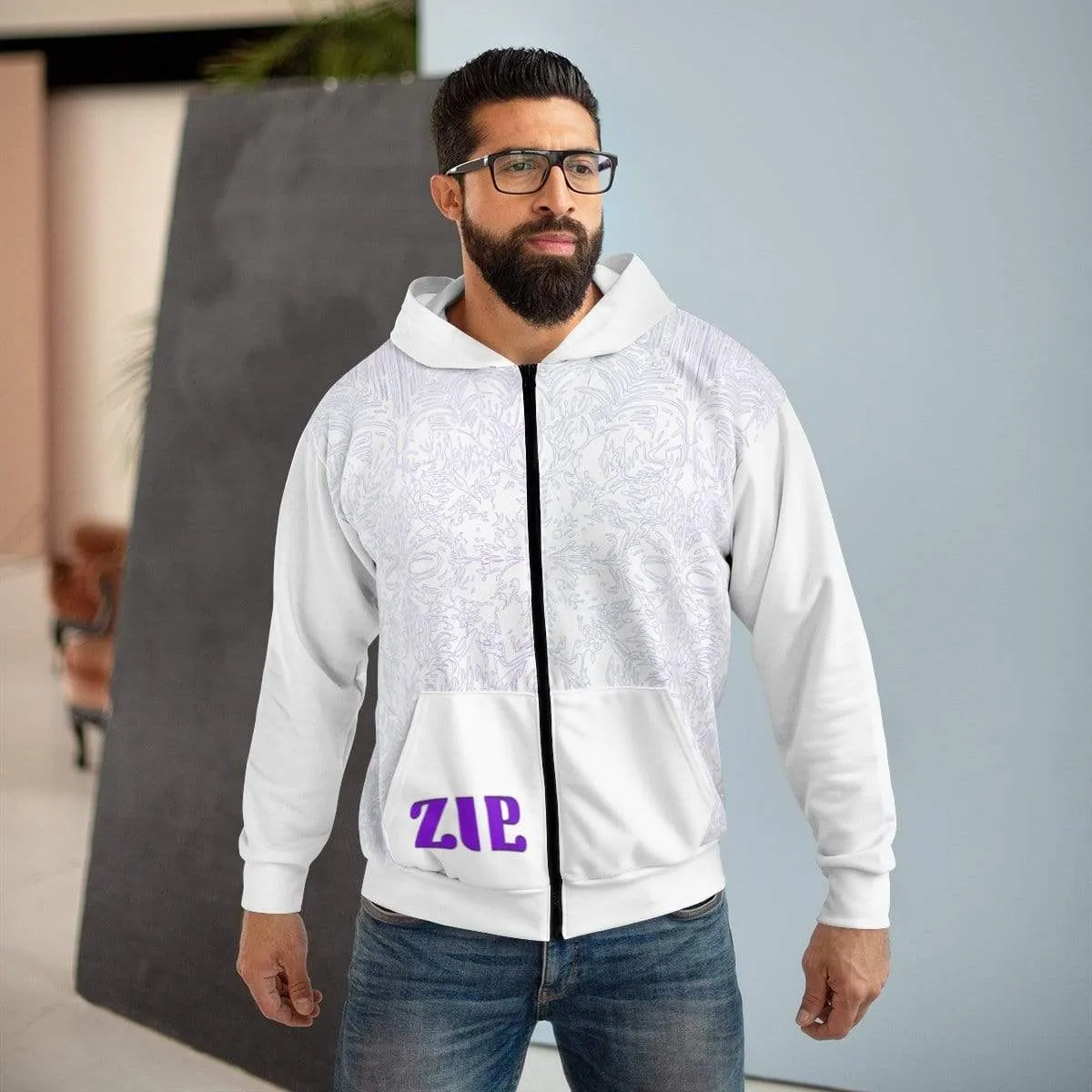 Plumskum Cut Sew AOP Zip Hoodie - All White