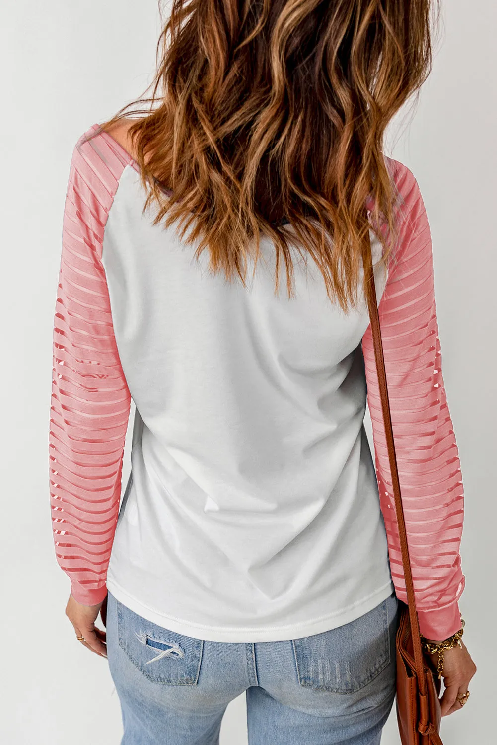 Print Patchwork Mesh Long Sleeve Top