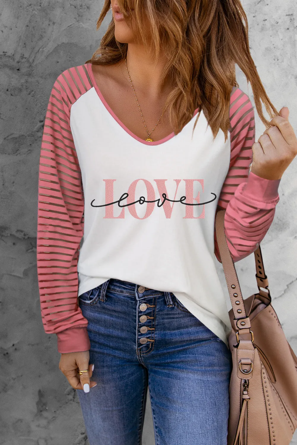 Print Patchwork Mesh Long Sleeve Top