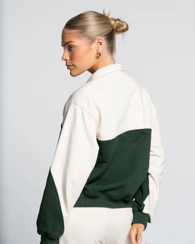Quarter Zip Jumper - Off-White/Green
