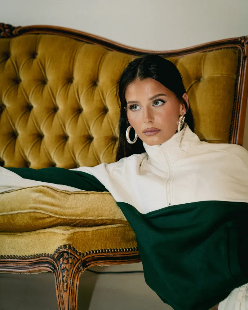 Quarter Zip Jumper - Off-White/Green