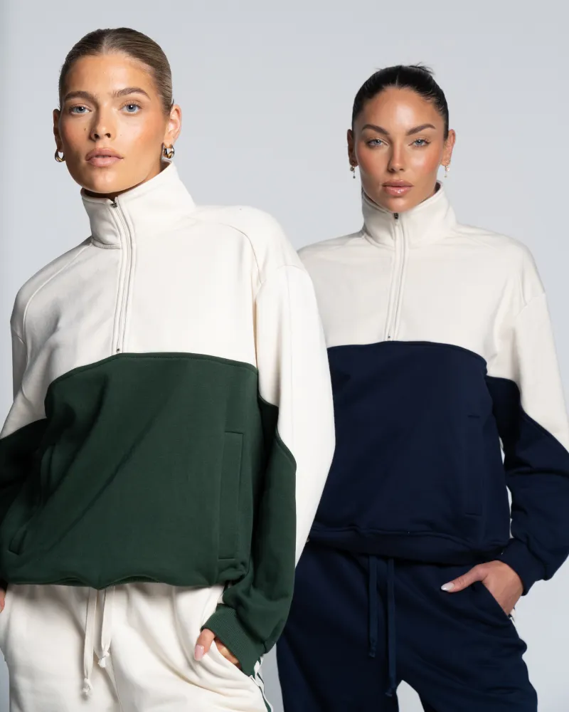 Quarter Zip Jumper - Off-White/Green