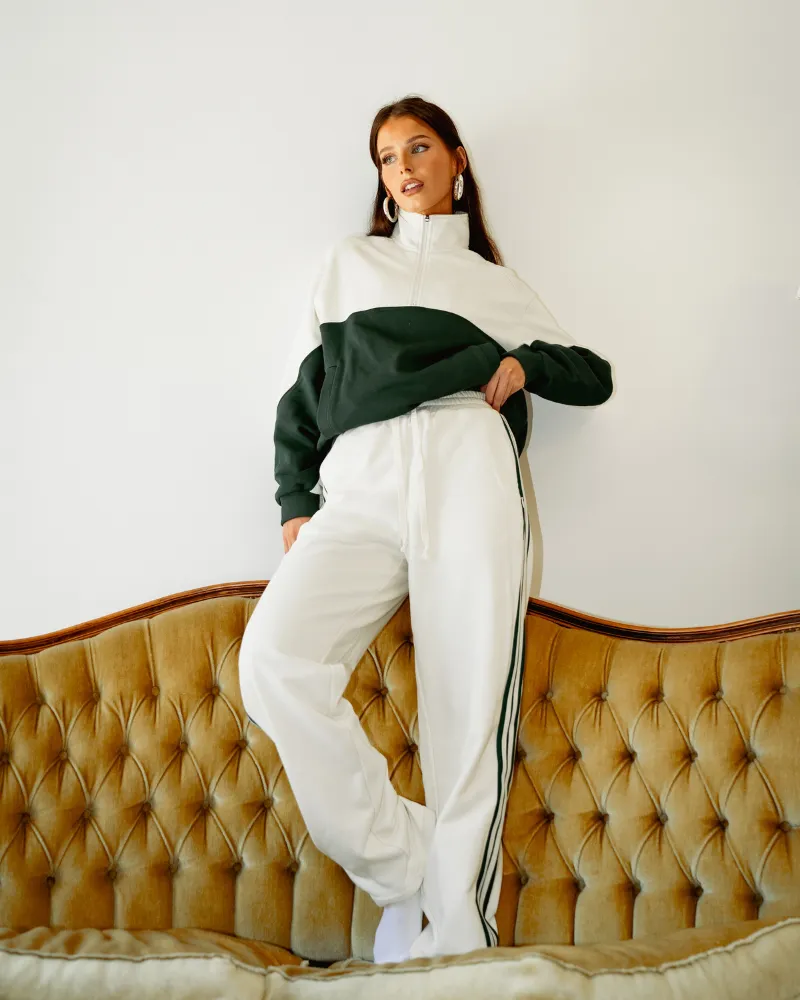 Quarter Zip Jumper - Off-White/Green
