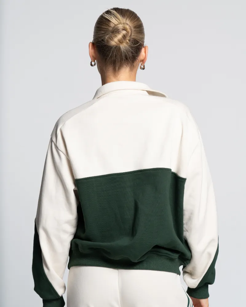 Quarter Zip Jumper - Off-White/Green