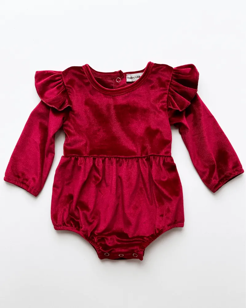 Rhodes Velour Bubble Shorty Romper - Candy Apple Red