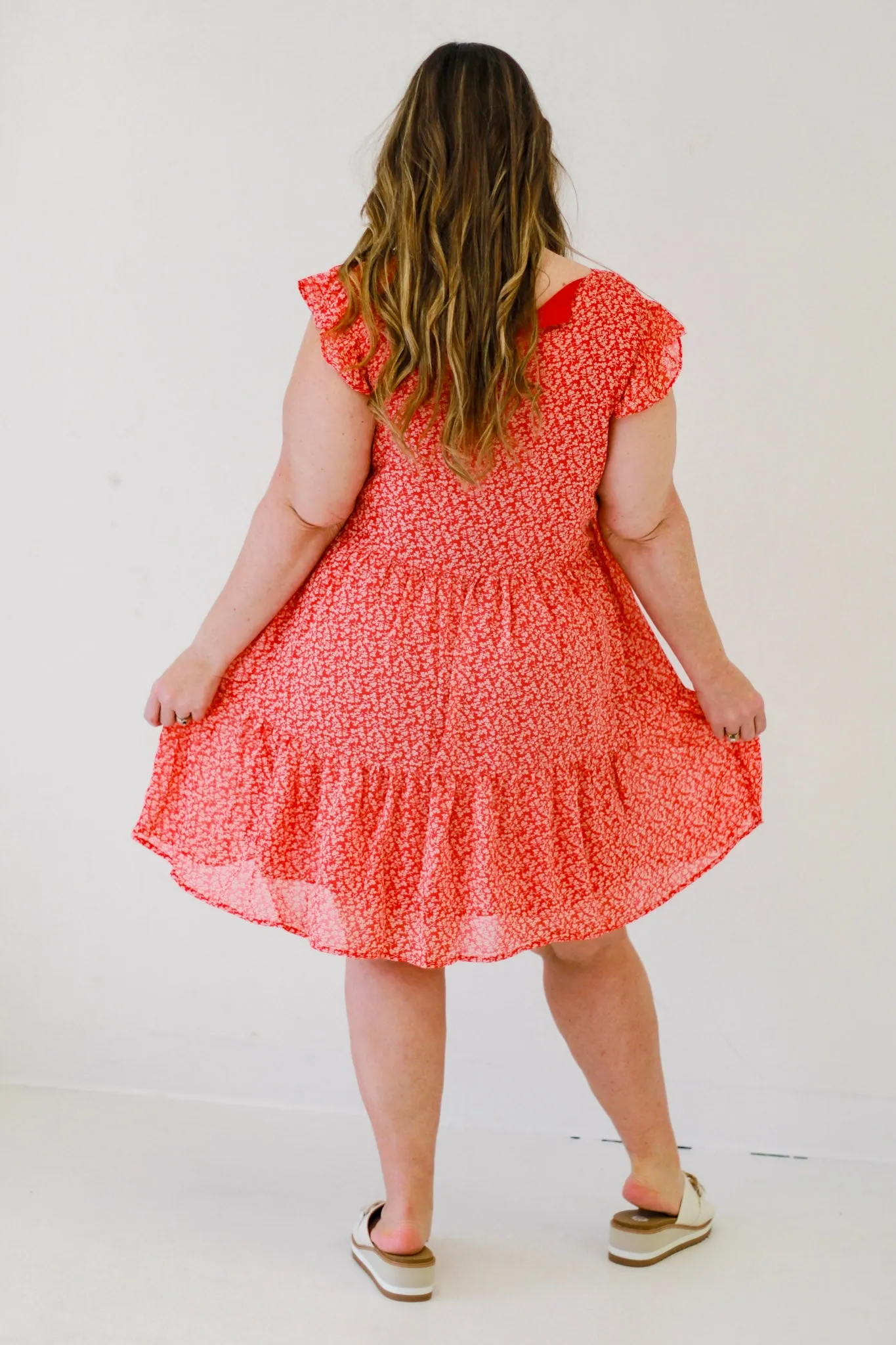 Running into Spring Red Floral Dress