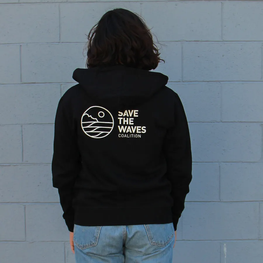 Save The Waves Unisex Zip Black Hoodie