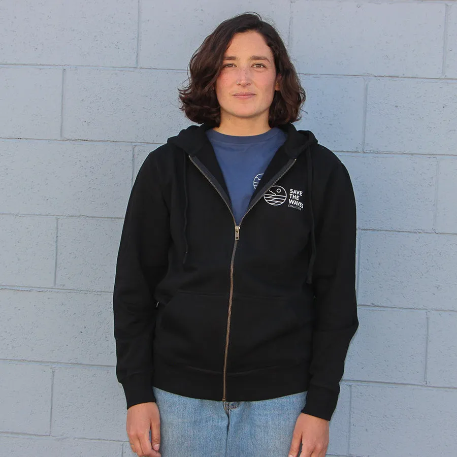 Save The Waves Unisex Zip Black Hoodie
