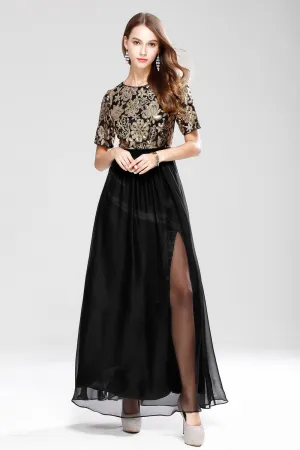 SHORT SLEEVE SEQUIN EMBROIDERY FORMAL DRESS - M/L in Clearance