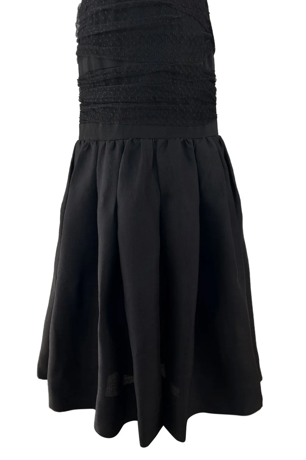 Spring 1987 Yves Saint Laurent Grosgrain, Dotted Net & Silk Strapless Dress w Bows