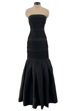 Spring 1987 Yves Saint Laurent Grosgrain, Dotted Net & Silk Strapless Dress w Bows