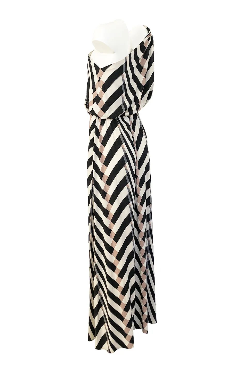 Spring 2015 Alber Elbaz for Lanvin One Shoulder Chevron Striped Jersey Dress