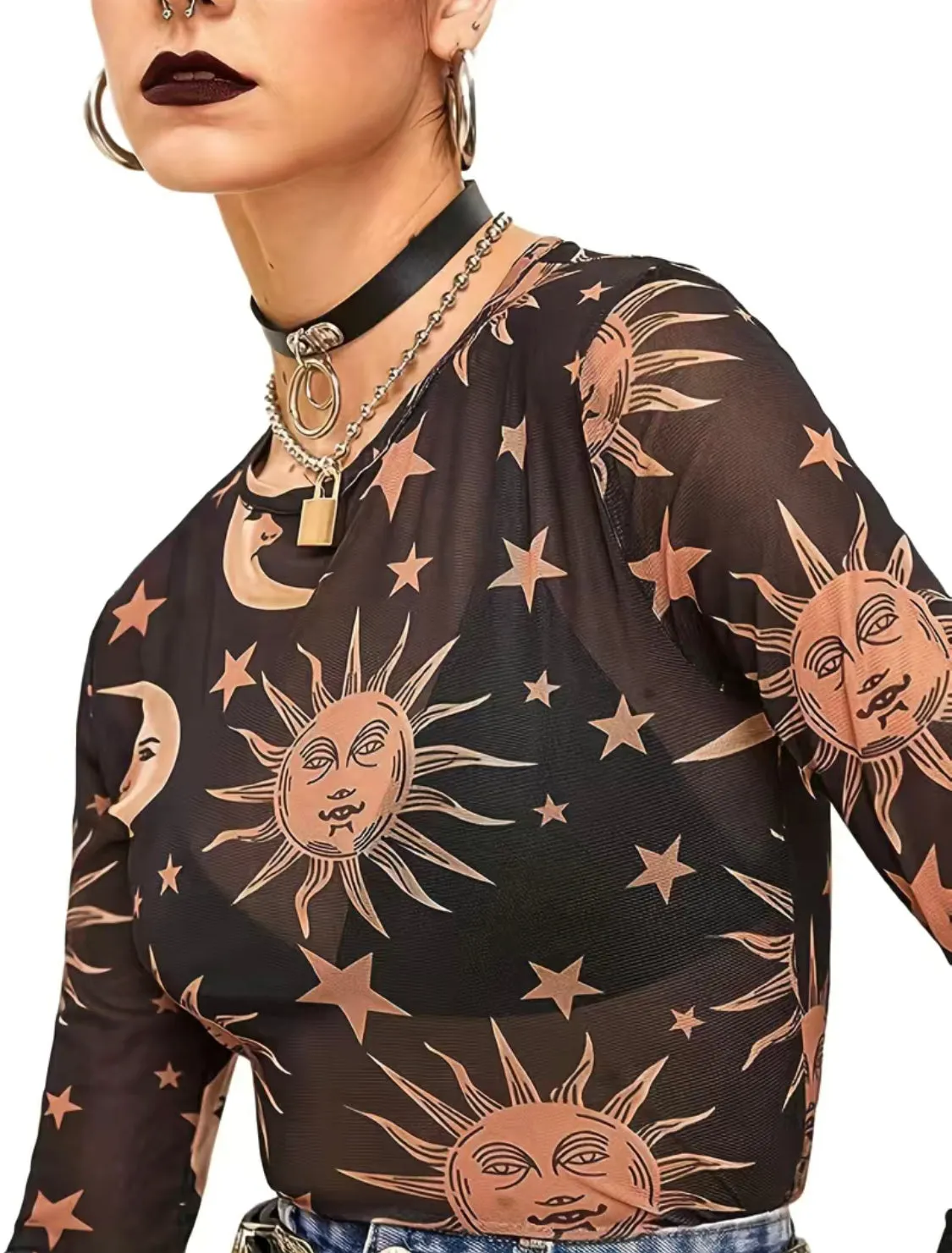 Stars and Moon Mesh Top
