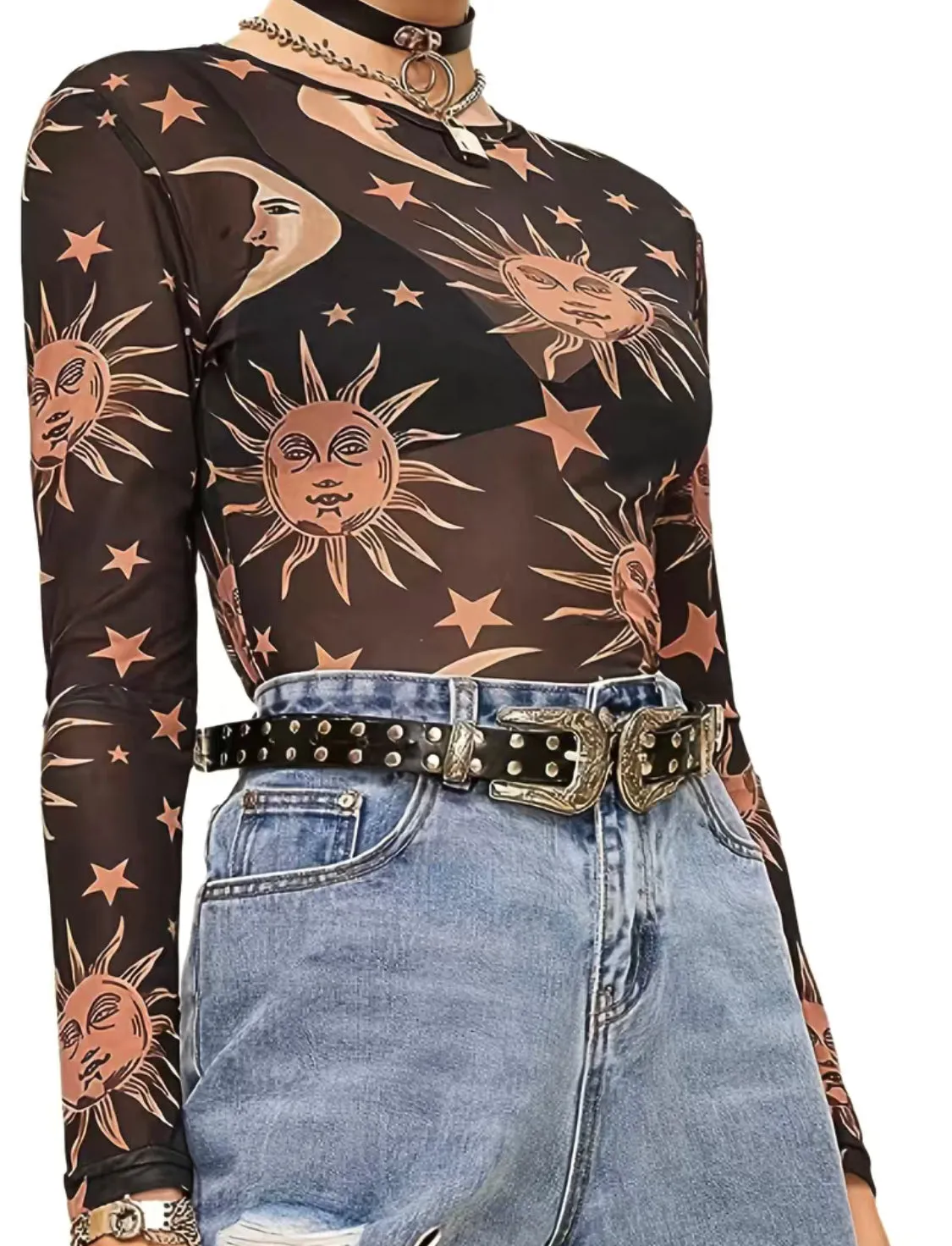 Stars and Moon Mesh Top