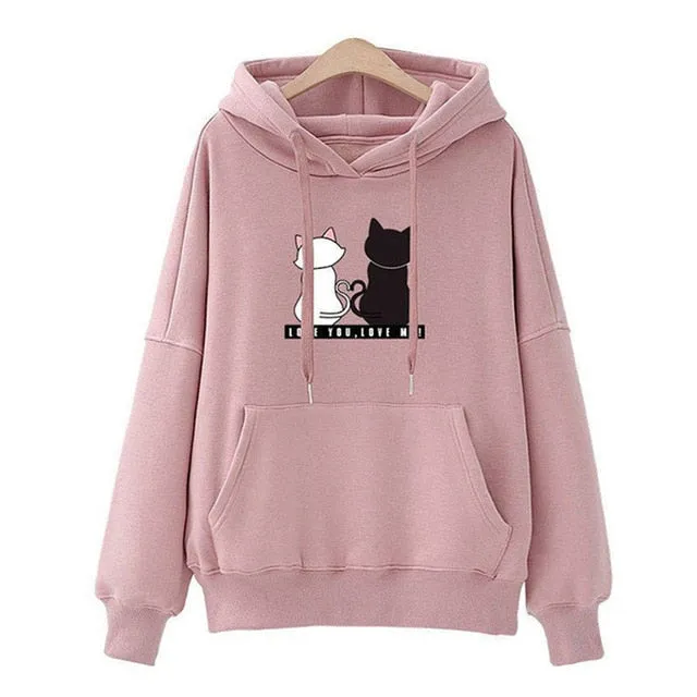 Streetwear Hoodies Women Sweatshirt Autumn Long Sleeve Hoodies Harajuku Hoodie Cute Cat Print Sweatshirt Women Sudadera Mujer