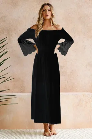 TEELYNN long  boho dress white sexy off the shoulder beach sundress Flare long sleeve splice lace women dresses summer vestidos