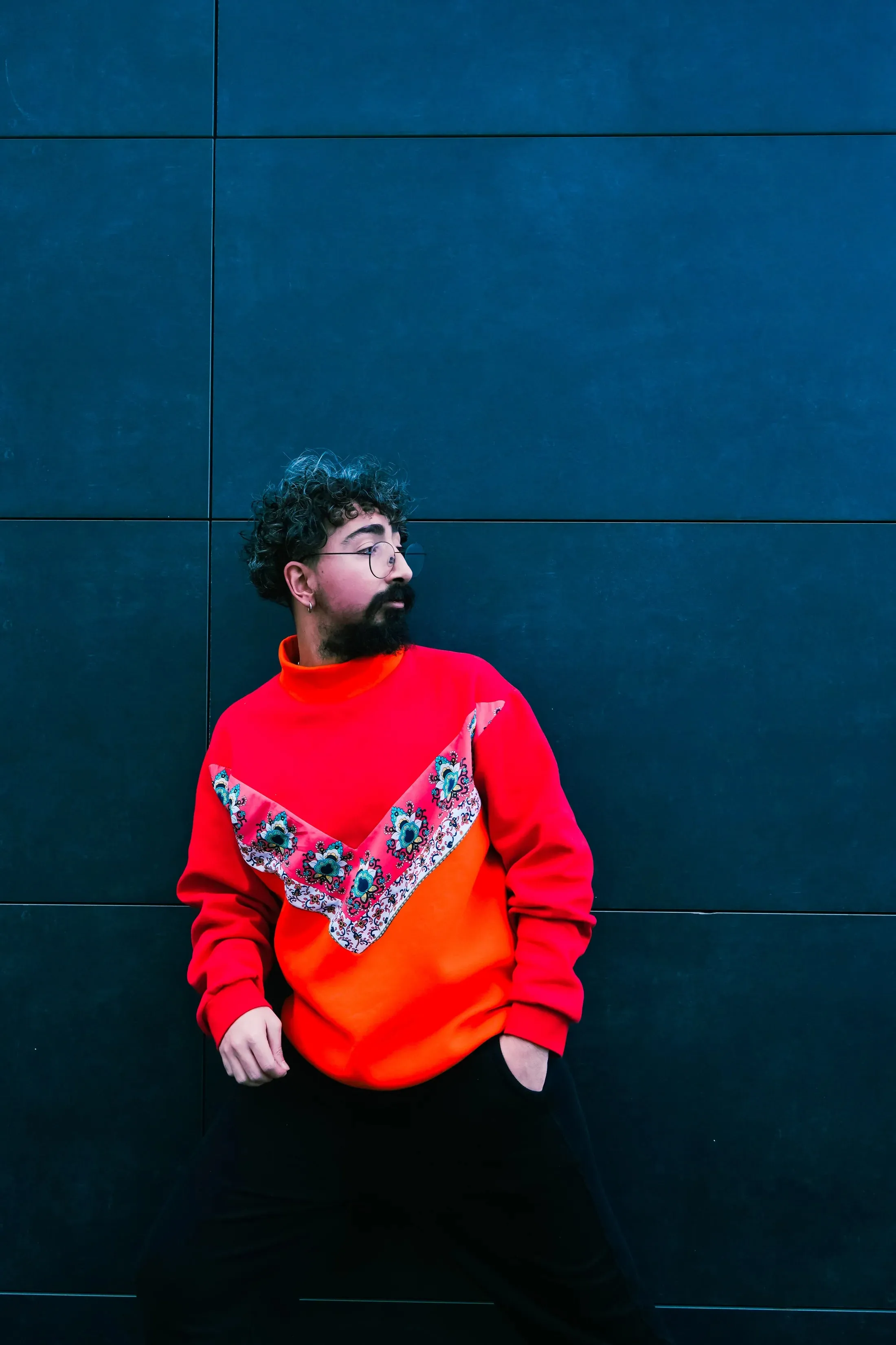 The Red-Orange Floral Turtleneck Sweatshirt