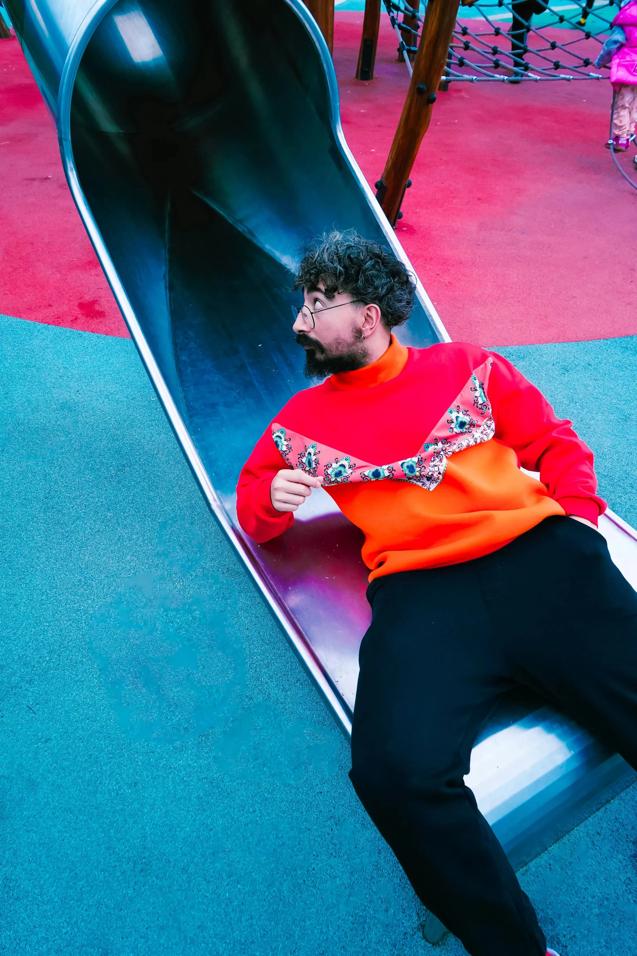 The Red-Orange Floral Turtleneck Sweatshirt