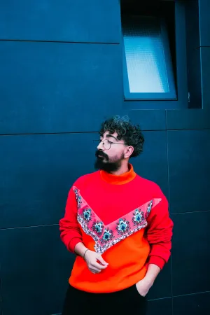 The Red-Orange Floral Turtleneck Sweatshirt