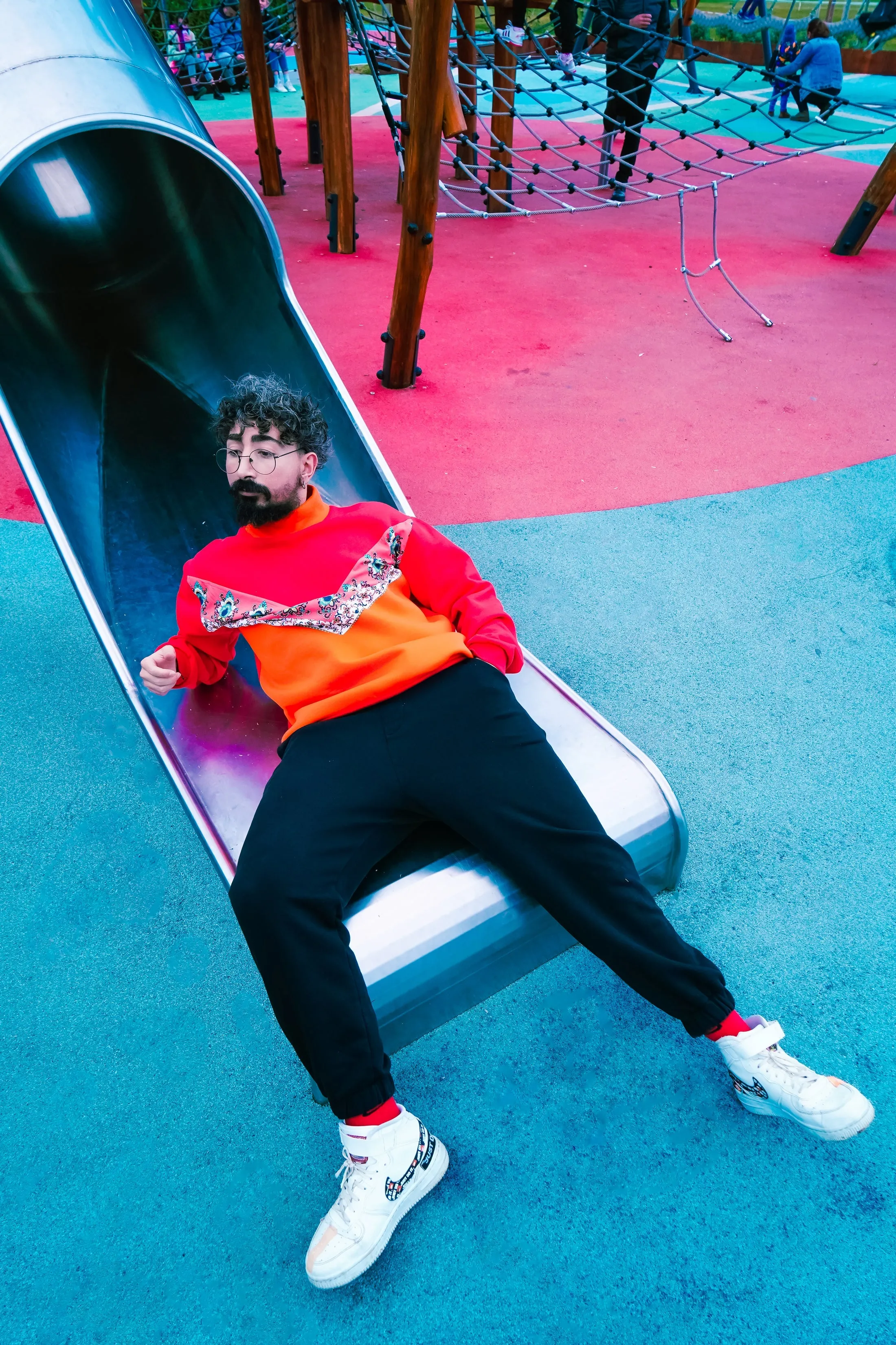 The Red-Orange Floral Turtleneck Sweatshirt