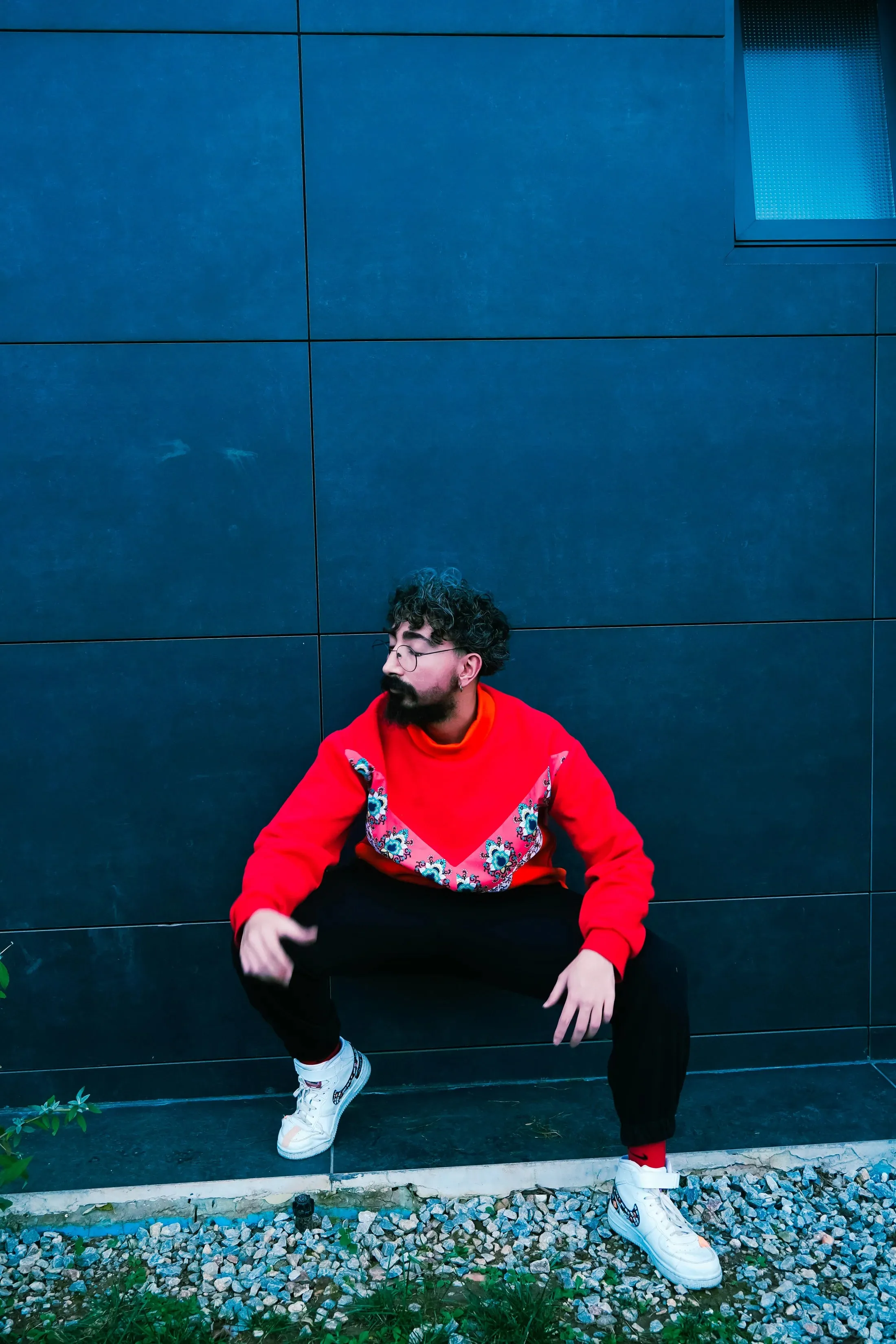 The Red-Orange Floral Turtleneck Sweatshirt