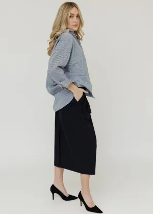 Tibi Bio Twill Triple Pleat Skirt in Dark Navy
