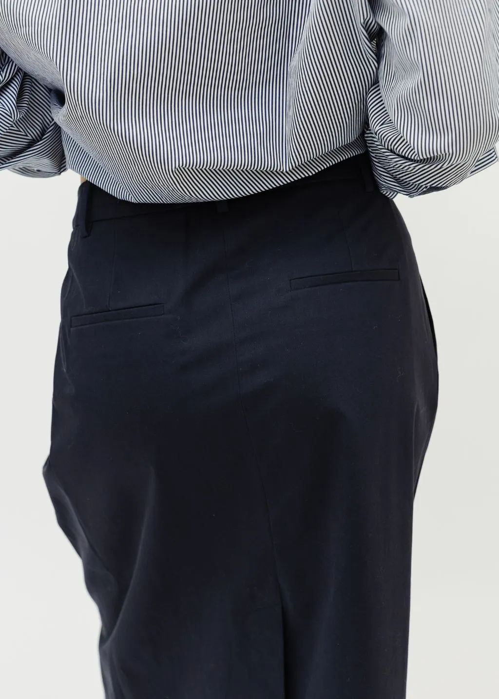 Tibi Bio Twill Triple Pleat Skirt in Dark Navy