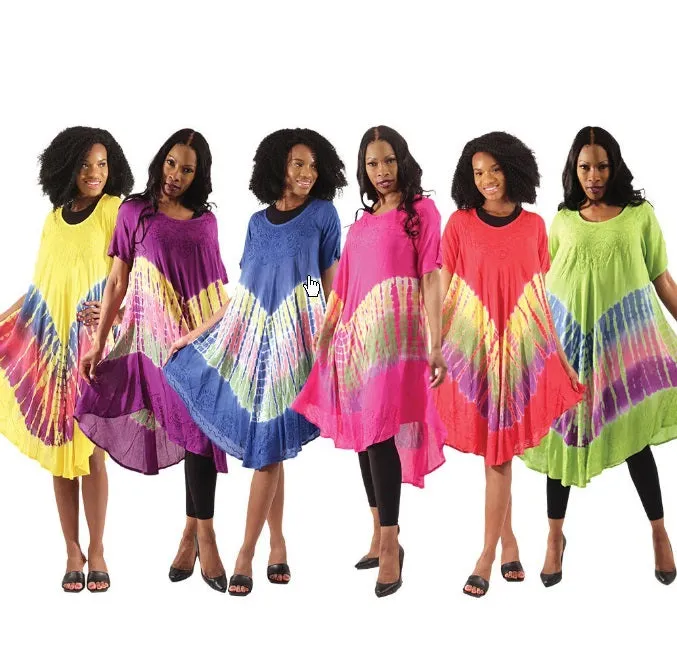 Tie Dye Umbrella Dress with Short Sleeves