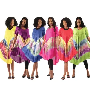 Tie Dye Umbrella Dress with Short Sleeves