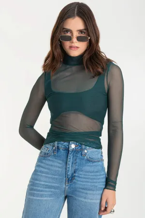 Top básico de mesh fit recto cuello alto