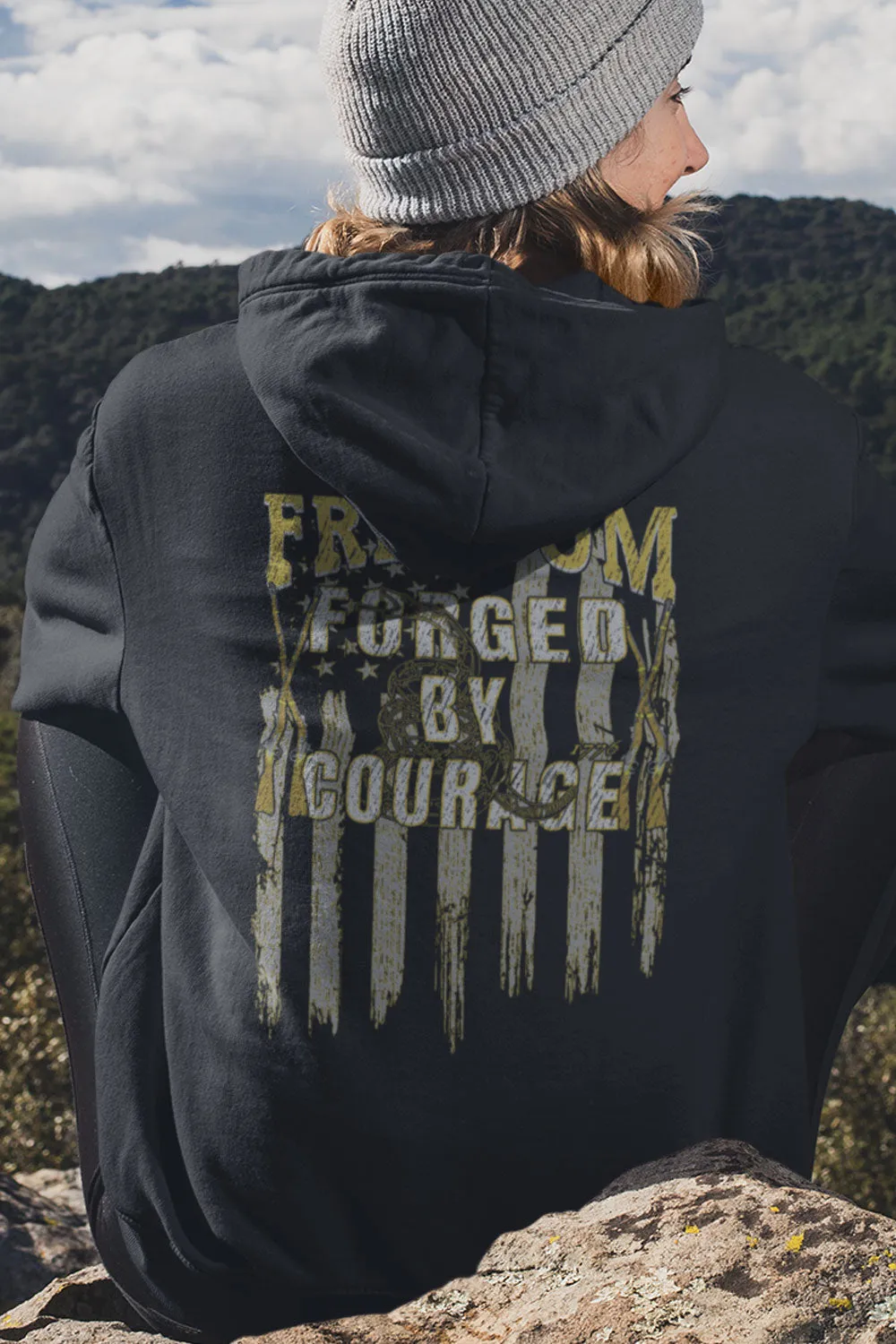 UNISEX HOODIE - FREEDOM FORGED BY COURAGE - (Made in the USA)