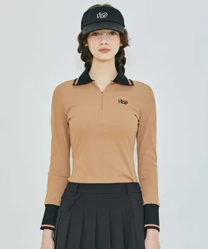 Vice Golf Atelier Women's Wide Collar Half Zip-Up Long Sleeve T-Shirt - Brown