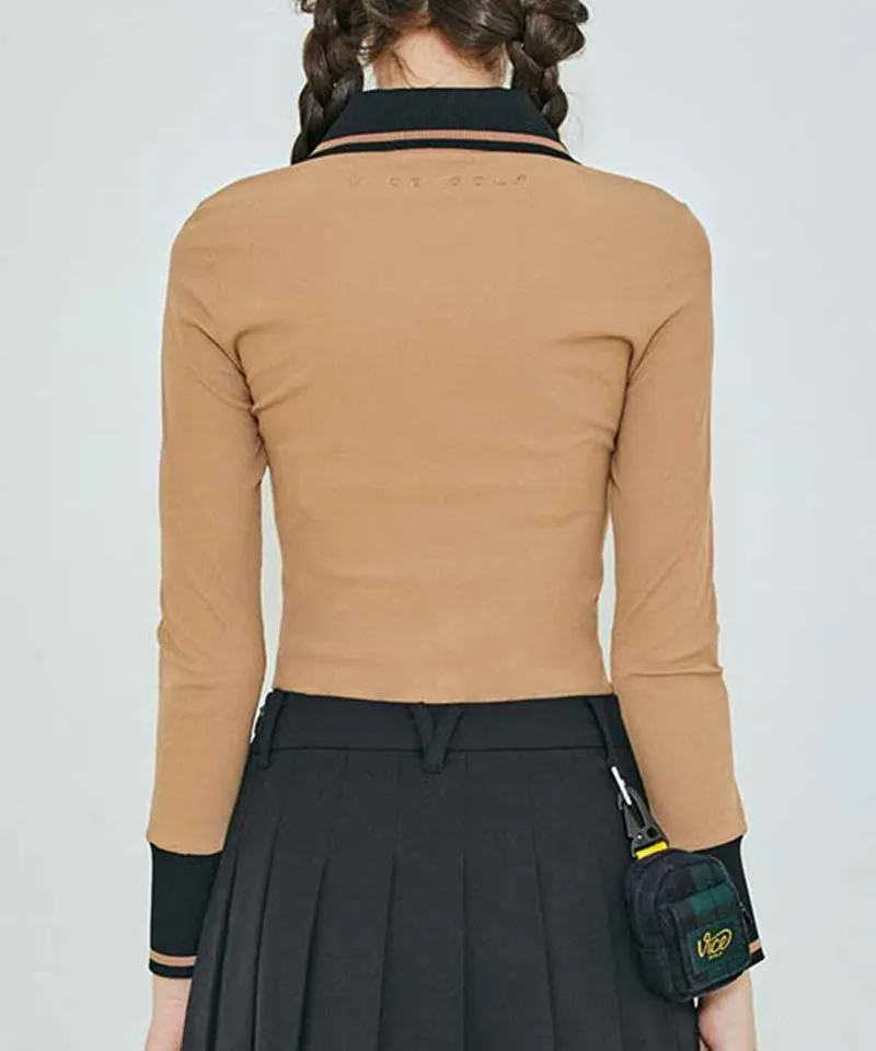 Vice Golf Atelier Women's Wide Collar Half Zip-Up Long Sleeve T-Shirt - Brown