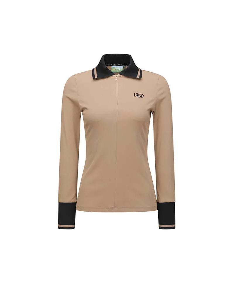 Vice Golf Atelier Women's Wide Collar Half Zip-Up Long Sleeve T-Shirt - Brown