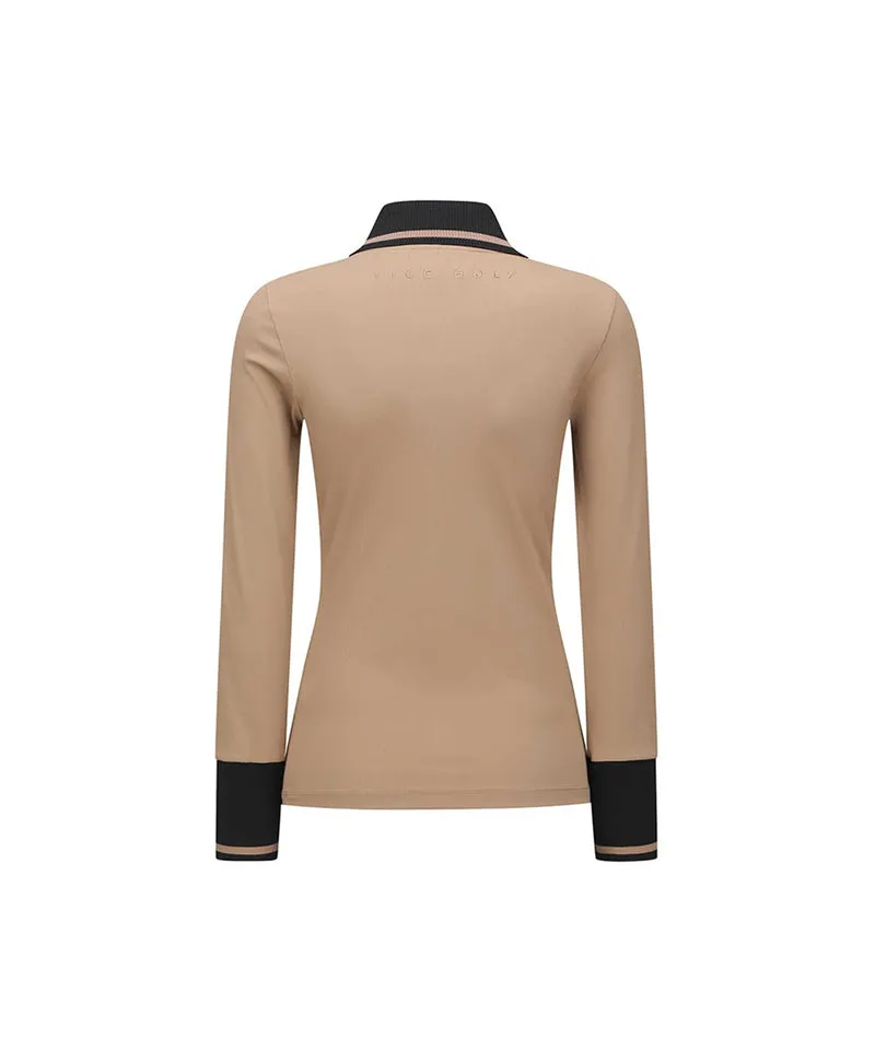 Vice Golf Atelier Women's Wide Collar Half Zip-Up Long Sleeve T-Shirt - Brown