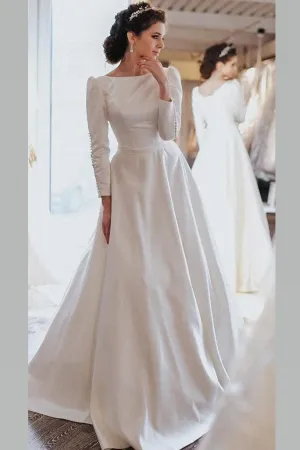 Vintage Long Sleeves Wedding Gown Satin Train brautkleider