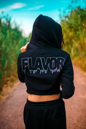 White Flavor Outline | Black Cropped Zip Up Jacket