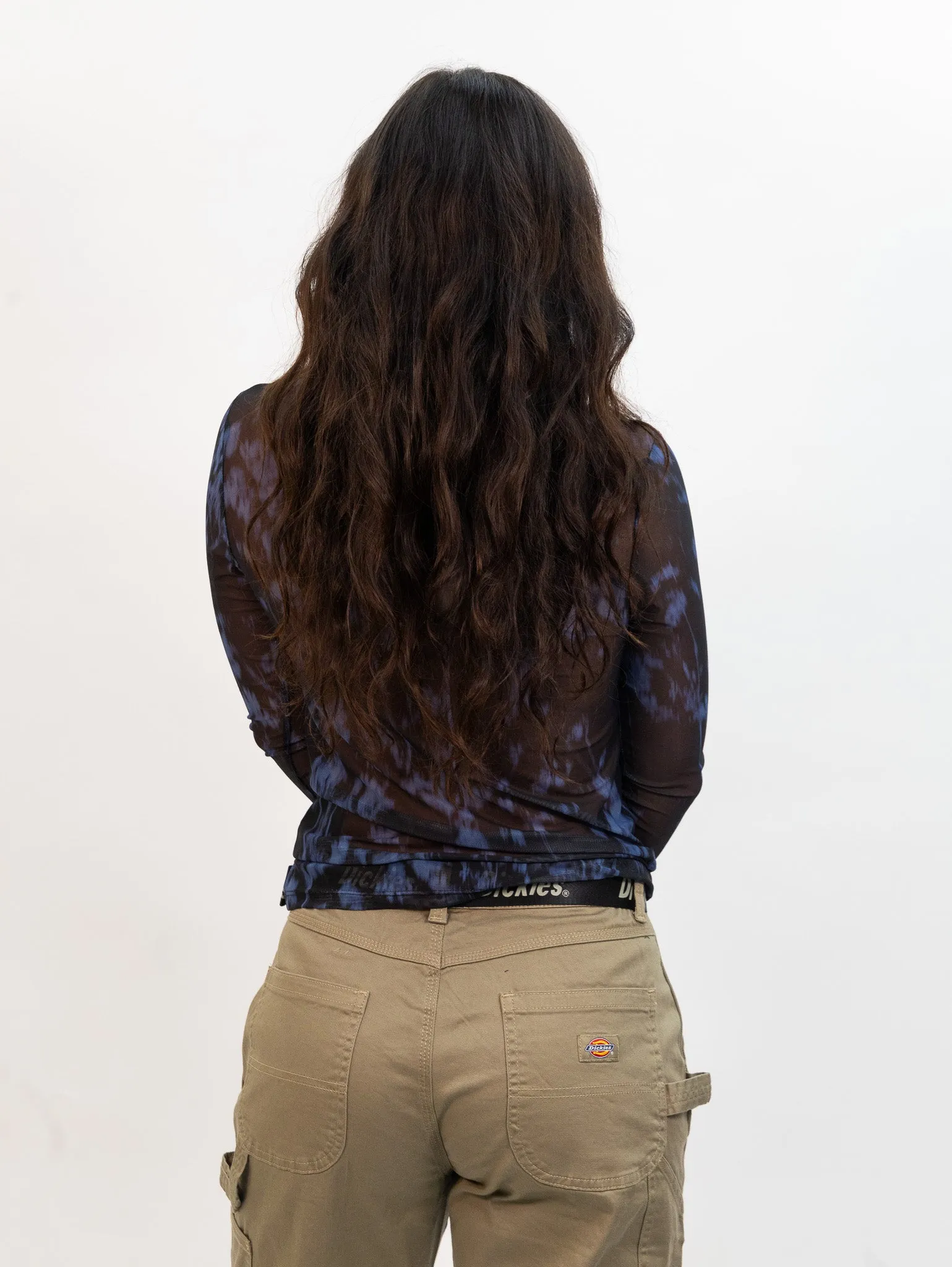 Wild Pony Mesh Crop Top with Leaf Print - Blue