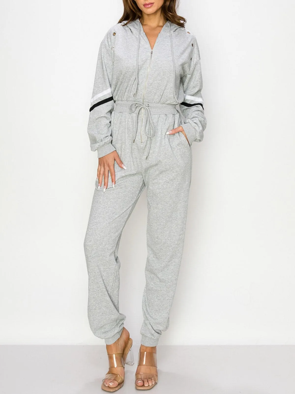 WOMEN'S LONG SLEEVE ZIP UP HOODED JOGGER JUMPSUIT