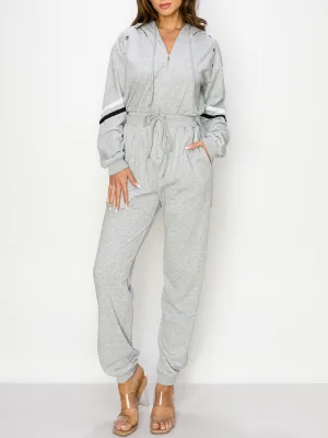 WOMEN'S LONG SLEEVE ZIP UP HOODED JOGGER JUMPSUIT