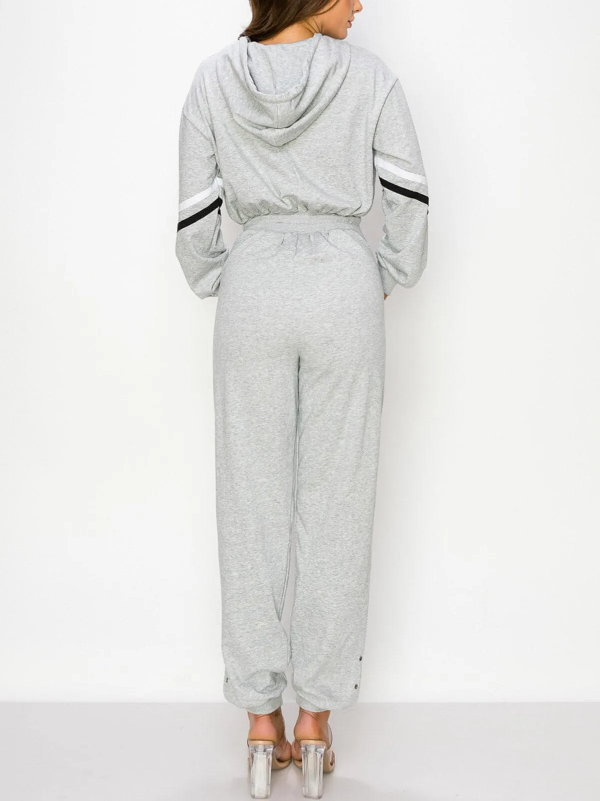 WOMEN'S LONG SLEEVE ZIP UP HOODED JOGGER JUMPSUIT