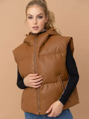 WOMEN'S ZIP UP SLEEVELESS SOLID HOODED PADDED VEST