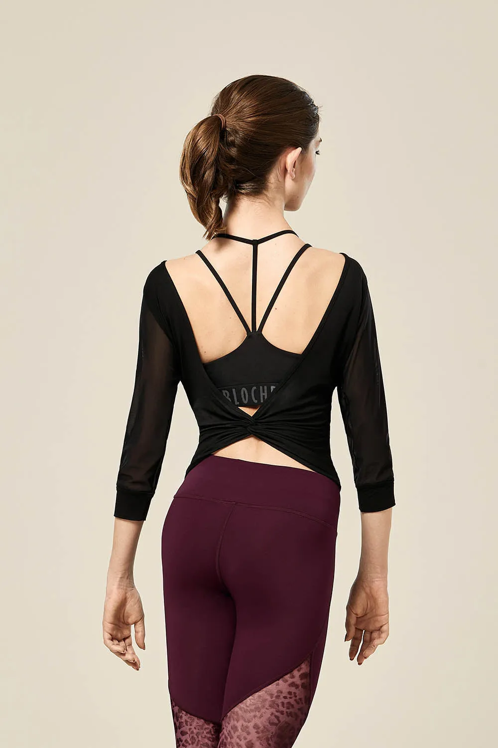 ZS55253 - Bloch Alondra V Mesh Panelled Womens 3/4 Sleeve Top